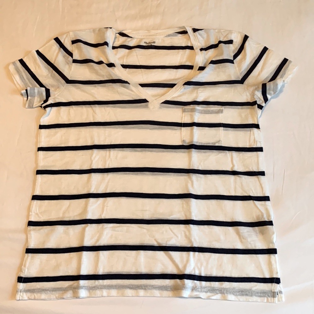 MADEWELL Whisper Cotton Striped Vneck Tshirt